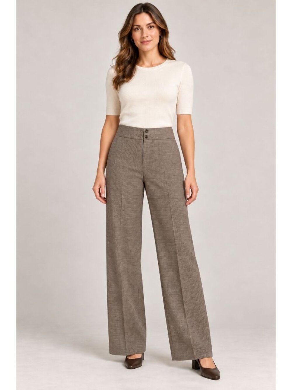 Jones New York Womens Stretch High-Waisted Wide-Leg Trousers Size 10 Tall
